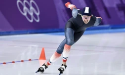 Le Français Alexis Contin lors du 500 m en patinage de vitesse aux JO, le 11 février 2018 à Gangneung