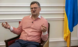 Le ministre ukrainien des Affaires étrangÚres Dmytro Kouleba lors d'une interview avec l'AFP, le 16 août 2023 à Kiev