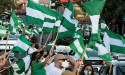 Des partisans de José Maria Figueres, candidat du Parti de la libération nationale (PLN, centre-gauche) à la présidentielle, rassemblés à San José, le 5 février 2022 au Costa Rica