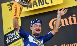 Le sprinteur italien Elia Viviani vainqueur de la 4e étape du Tour de France à Nancy, le 9 juillet 2019