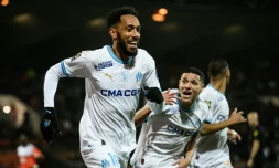 L'attaquant de Marseille Pierre-Emerick Aubameyang, buteur contre Lorient, le 10 décembre 2023 au Moustoir