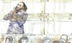 Dessin montrant Abdelkader Merah lors de son procès, le 13 octobre 2017, à la Cour d'assises de Paris