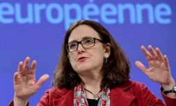 La commissaire européenne au Commerce Cecilia Malmström lors d'une conférence de presse à Bruxelles le 18 janvier 2019