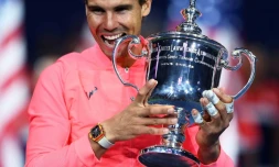 L'Espagnol Rafael Nadal célèbre sa victoire à l'US Open, le 10 septembre 2017 à New York