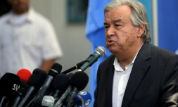 Le secrétaire général de l'ONU Antonio Guterres à Beit Lahia, sur les territoires palestiniens, le 30 août 2017