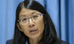 Joanne Liu, la président de MSF, lors d'une conférence de presse à Genève, le 7 octobre 2015