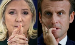 Photomontage de Marine Le Pen et Emmanuel Macron, en lice pour le second tour de l'élection présidentielle en France le 24 avril 2022