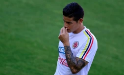 Le milieu de terrain coliombien James Rodriguez lors d'un entraînement, le 6 juin 2017 à Murcie en Espagne