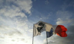Les drapeaux français et corse flottant à Ajaccio sur l'ßle de Corse, le 14 mars 2024