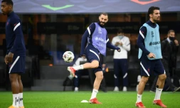 Les Bleus s'entraînent sur la pelouse du San Siro à Milan, le 9 octobre 2021 à la veille du match contre l'Espagne en finale de la Ligue des nations