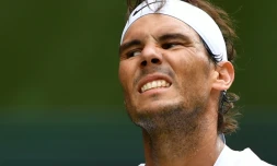 L'Espagnol Rafael Nadal élimine le Français Jo-Wilfried Tsonga en 8e de finale de Wimbledon le 6 juillet 2019