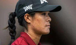 La Française Céline Boutier lors du dernier tour du tounoi d'Evian, comptant pour le Grand Chelem de golf, le 30 juillet 2023