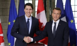 Le Premier ministre canadien Justin Trudeau accueille le Président français Emmanuel Macron à Ottawa au Canada, le 6 juin 2018