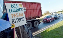 Un tracteur d'opposants au projet d'aéroport de Notre-dame-des-Landes sur une route qui mène à Nantes, le 12 janvier 2016