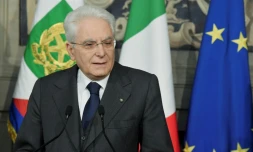 Le président italien Sergio Mattarella lors d'une conférence de presse à Rome le 13 avril 2018