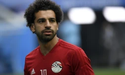 La star égyptienne Mohamed Salah à l'entraînement le 18 juin 2018 à Saint-Pétersbourg  