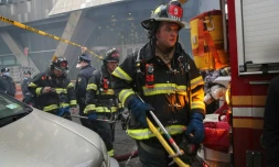 Des pompiers après une intervention dans le quartier de l'East Village, le 26 mars 2015 à New York