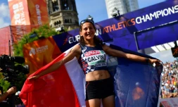 La Française Clémence Calvin, médaille d'argent du marathon des Championnats d'Europe, à Berlin, le 12 août 2018