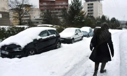 Une rue de Montpellier sous la neige le 29 février 2018