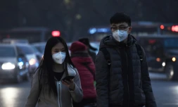 Des piétons équipés de masques pour se protéger de la pollution le 19 décembre 2016 à Pékin