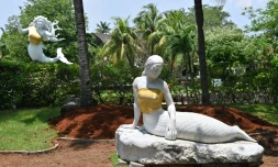 The bare chests of two mermaid statues have been covered up at an Indonesian theme park