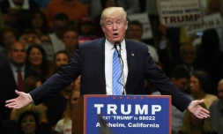 Le candidat à la primaire républicaine américaine Donald Trump lors d'un meeting de campagne à Anaheim en Californie le 25 mai 2016