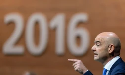 Gianni Infantino, en tête du 1er tour de l'élection présidentielle Fifa, lors du congrès extraordinaire de la Fifa, le 26 février 2016 à Zurich   