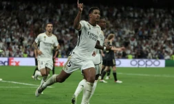 La recrue star du Real Madrid Jude Bellingham, après un but en Ligue des champions contre l'Union Berlin, le 20 septembre 2023 au stade Bernabeu