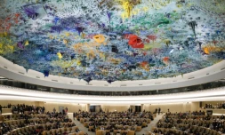 Photo d'archives montrant une salle de réunion au siÚge de l'ONU à GenÚve, Suisse, le 10 septembre 2018