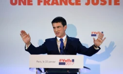 Manuel Valls au soir du premier tour de la primaire du PS, le 22 janvier 2017 à Paris 