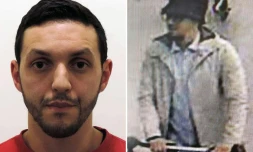 Montage d'un portrait d'archives non daté et d'une capture d'écran d'une video de surveilance à l'aéroport de Bruxelles, de Mohamed Abrini