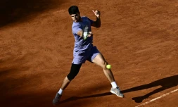 L'Espagnol Carlos Alcaraz lors de la finale du Masters 1000 de Rome remportée face à l'Italien Jannik Sinner le 18 mai 2025