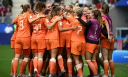 Les Néerlandaises savourent leur victoire sur les Canadiennes à en phase de groupes du Mondial, à Reims, le 20 juin 2019