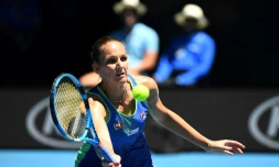 La Tchèque Karolina Pliskova, N.2 mondiale, lors du match contre la Russe Anastasia Pavlyuchenkova, le 25 janvier 2020 à Melbourne