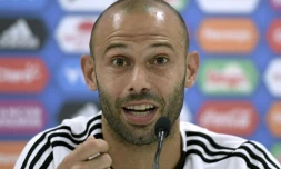 L'Argentin Javier Mascherano en conférence de presse, le 24 juin 2018 à Bronnitsy dans la région de Moscou 