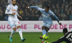 L'attaquant espagnol de Monaco Keita Balde marque face à Marseille au Stade Vélodrome le 28 janvier 2018