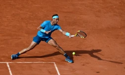 L'Espagnol Rafael Nadal contre l'Argentin Juan Martin Del Potro en demi-finale de Roland-Garros, le 8 juin 2018