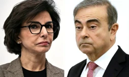 La ministre française de la Culture Rachida Dati (g) à Paris, le 18 mars 2025 et l'ancien patron franco-libano-brésilien de Renault-Nissan Carlos Ghosn à Beyrouth le 8 janvier 2020