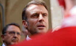 Le président français Emmanuel Macron à Semur-en-Auxois, en CÎte-d'Or, le 15 septembre 2023