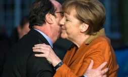 Le président français, François Hollande, et la chanceliÚre allemande Angela Merkel, à Strasbourg le 7 février 2016
