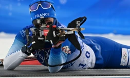 La Française Anaïs Bescond pendant l'individuel de biathlon, le 7 février 2022 aux Jeux olympiques de Pékin