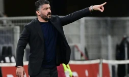 L'Italien Gennaro Gattuso, alors entraĂźneur de Naples, lors d'un match contre l'AC Milan, le 14 mars 2021 Ă San Siro