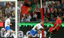 Le Portugais André Silva inscrit le seul but du match de Ligue des nations contre l'Italie, le 10 septembre 2018 à Lisbonne