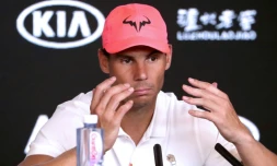 Rafael Nadal en conférence de presse après sa défaite en quart de finale de l'Open d'Australie à Melbourne le 29 janvier 2020