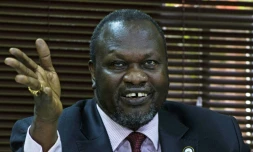 Riek Machar lors d'une conférence de presse le 26 janvier 2016 à Kampala 