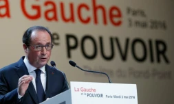 Le président François Hollande lors d'un colloque de la Fondation Jean Jaurès à Paris, le 3 mai 2016