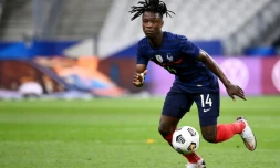 Le jeune milieu des Bleus Eduardo Camavinga éblouissant contre l'Ukraine, en match amical, le 7 octobre 2020 au Stade de France à Saint-Denis