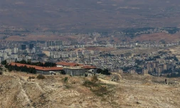 Photo aérienne du quartier général de la Quatrième division de Maher al-Assad  à la lisière de Damas, le 26 décembre 2024