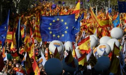 Manifestation pour l'unité de l'Espagne à Barcelone, le 29 octobre 2017, deux jours après la déclaration unilatérale d'indépendance du Parlement régional