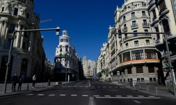 La Gran Via de Madrid quasiment déserte, le 14 mars 2020